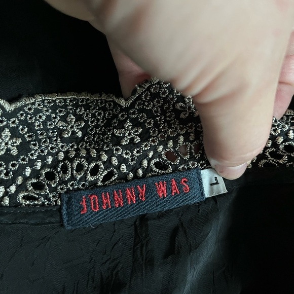 JOHNNY WAS rare black tunic top/dress tan-gold embroidery size large - Picture 7 of 9